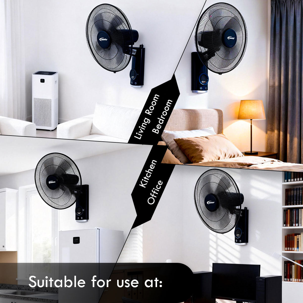 18" Wall Fan – Remote Control, Adjustable Tilt, Oscillation, Safe & Easy Installation, Thermal Protection, 3-Speed, black, PPWF98R