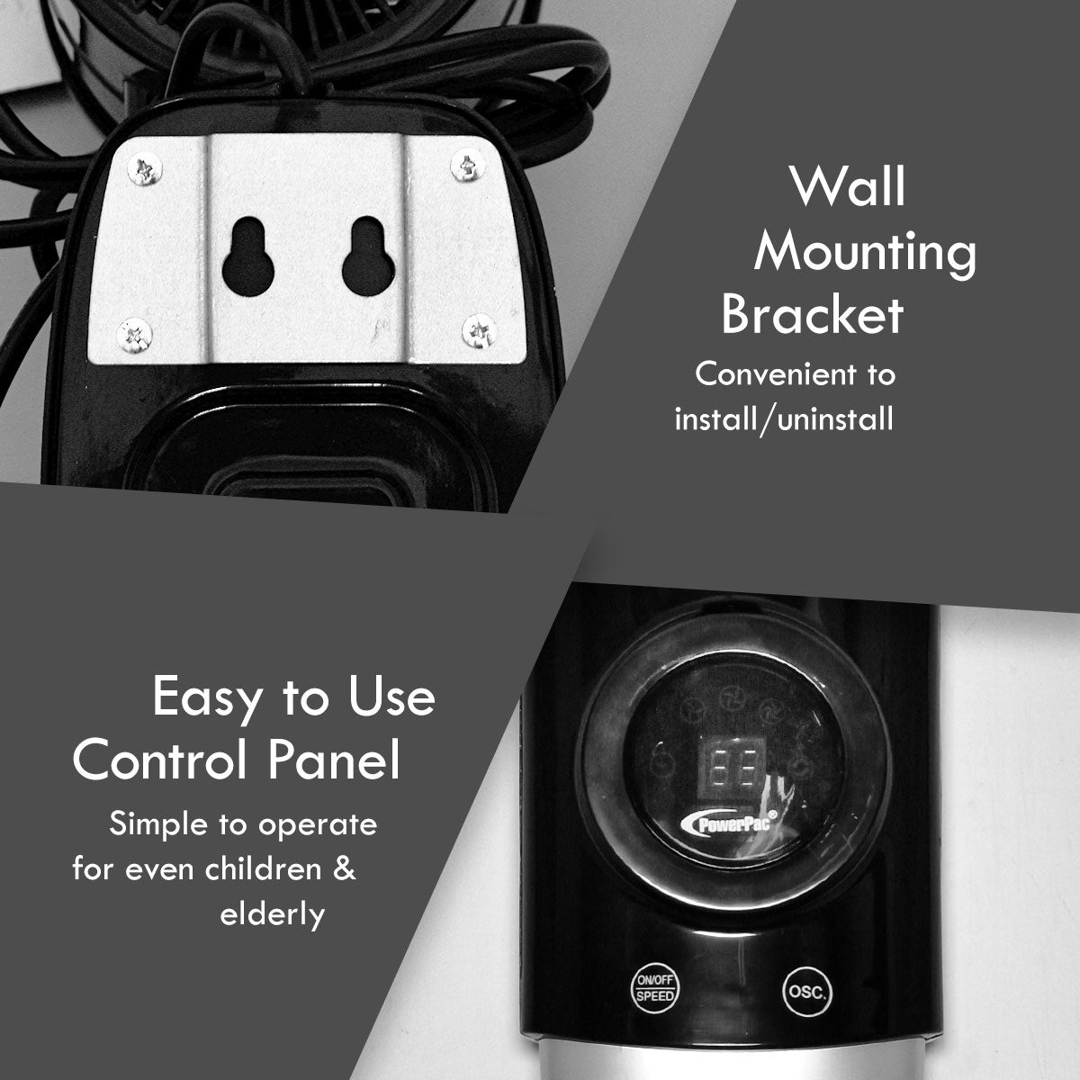 18" Wall Fan – Remote Control, Adjustable Tilt, Oscillation, Safe & Easy Installation, Thermal Protection, 3-Speed, black, PPWF98R