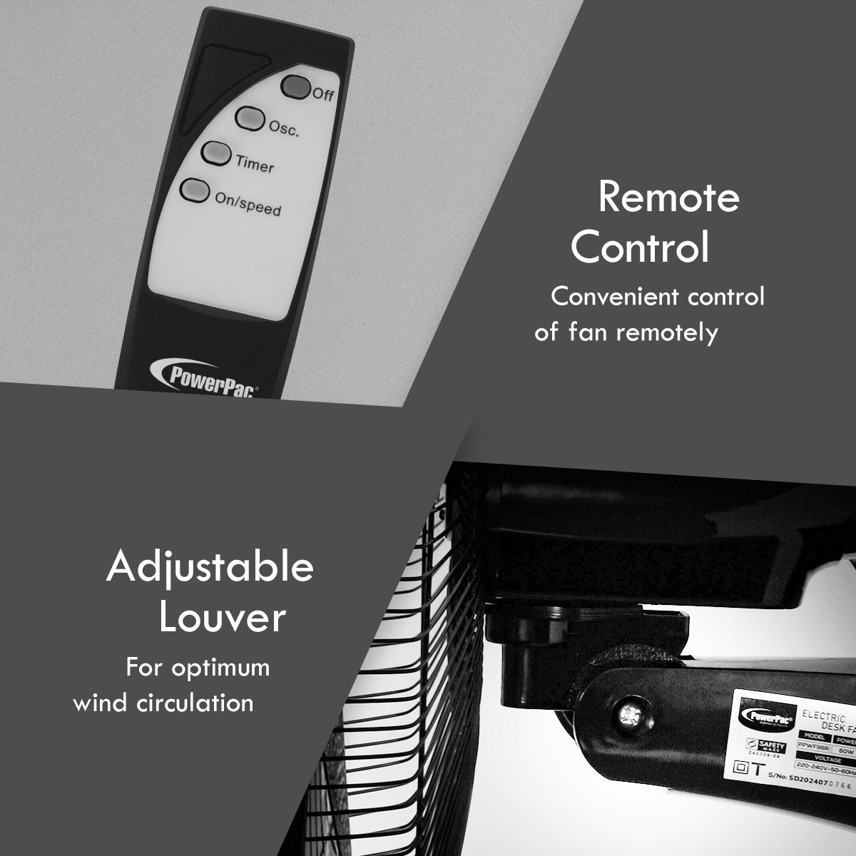 18" Wall Fan – Remote Control, Adjustable Tilt, Oscillation, Safe & Easy Installation, Thermal Protection, 3-Speed, black, PPWF98R