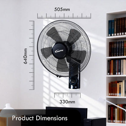 18" Wall Fan – Remote Control, Adjustable Tilt, Oscillation, Safe & Easy Installation, Thermal Protection, 3-Speed, black, PPWF98R