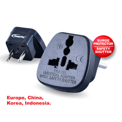 Multi Adapter with 10A Plug, Universal Travel Adapter, Europe, China, Indonesia, Korea (PT09BK)