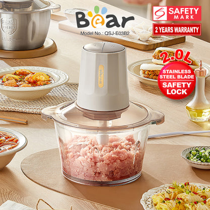 Bear Food Chopper 2.0L Multifunctional Electric Large-capacity Stir-Fried Minced Meat (QSJ-E03B2)