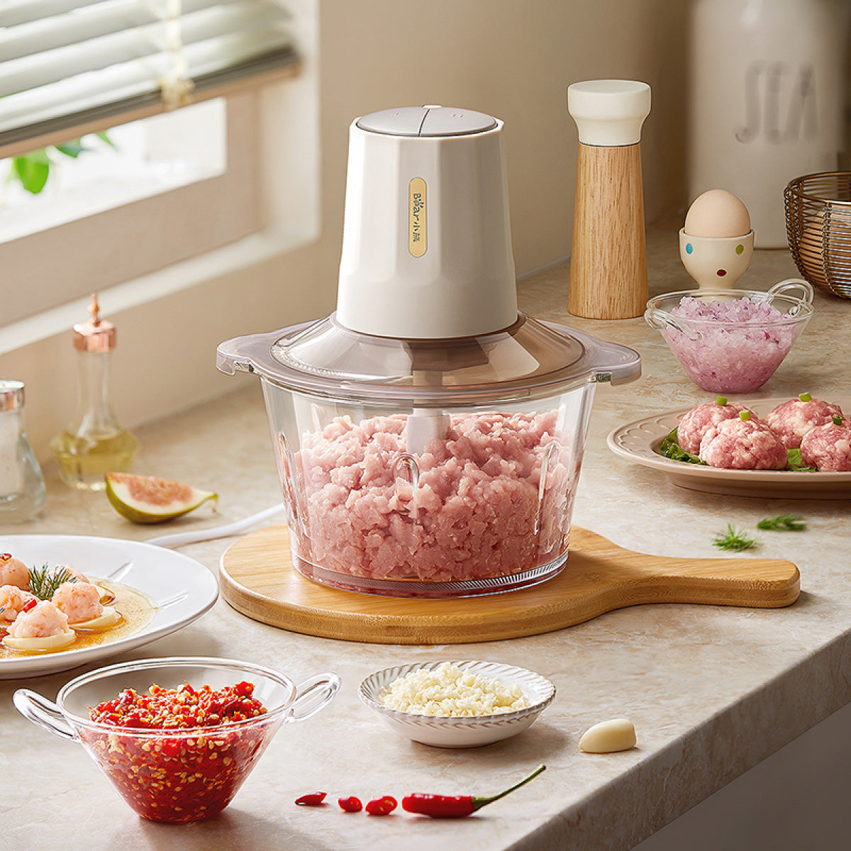 Bear Food Chopper 2.0L Multifunctional Electric Large-capacity Stir-Fried Minced Meat (QSJ-E03B2)