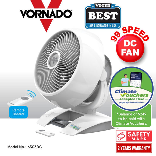 [CLIMATE VOUCHER $400] Vornado Energy Smart™ Air Circulator – Remote Control, Vortex Action, DC motor, Oscillation, Timer, 99-Speed, white, 6303DC