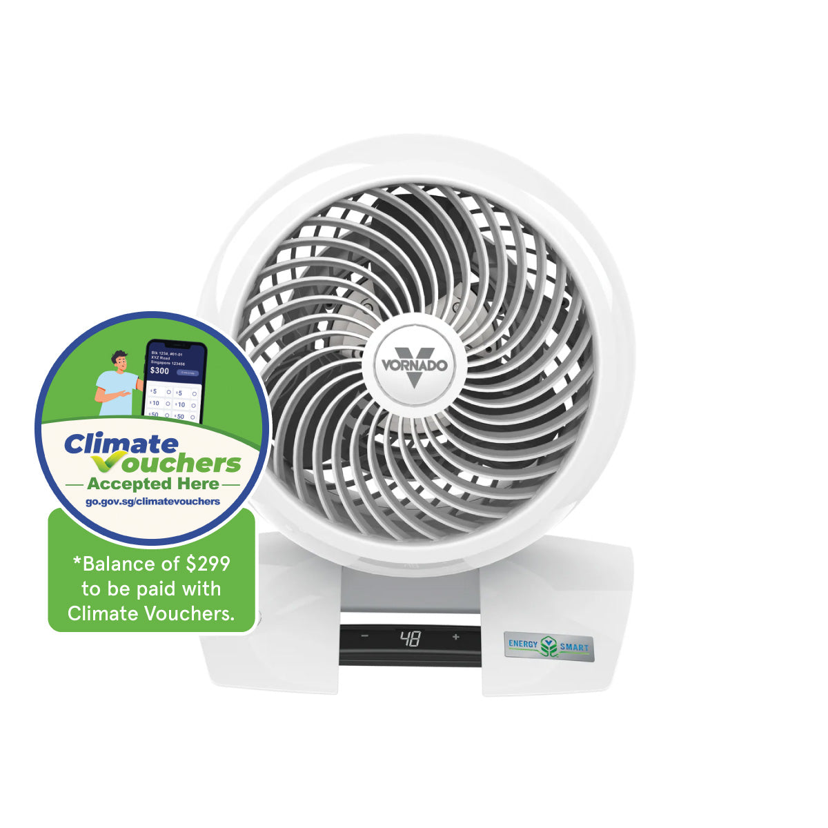 [NEA CLIMATE VOUCHER $400] Vornado Energy Smart™ Air Circulator – Remote Control, Vortex Action, DC motor, Oscillation, Timer, 99-Speed, white, 6303DC