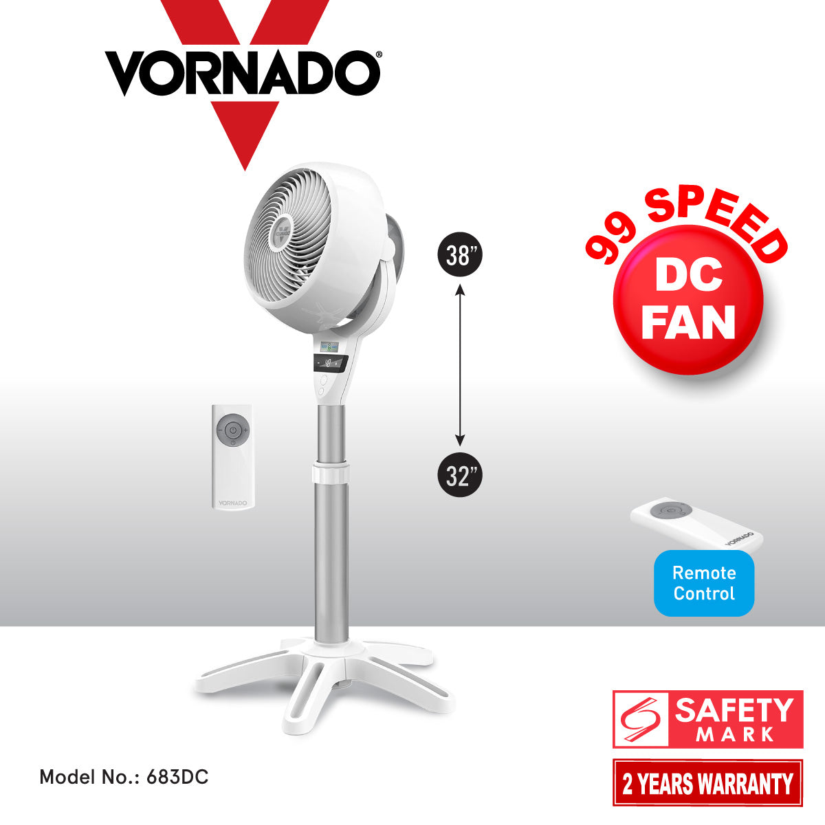 [NEA CLIMATE VOUCHER $400] Vornado Energy Smart™ Air Circulator Fan– Remote Control, Vortex Action, DC motor, Oscillation, Timer, 99-Speed, white, 683DC