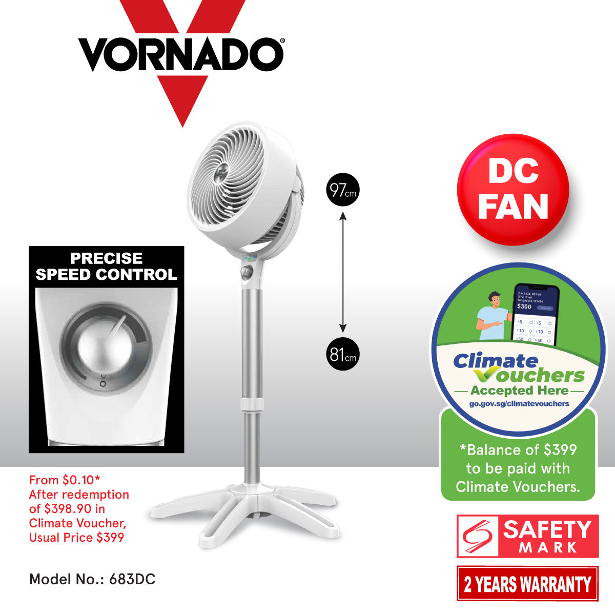 [NEA CLIMATE VOUCHER $400] Vornado Energy Smart™ Air Circulator Fan, Vortex Action, DC motor, Oscillation, Timer, Variable Speed instead (683DC)
