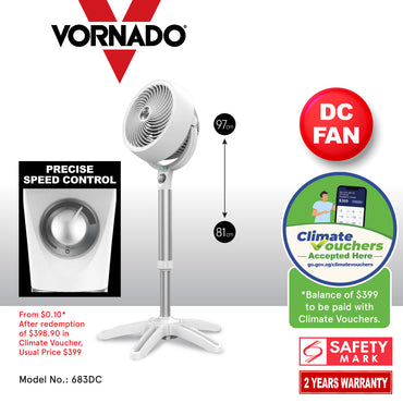 [NEA CLIMATE VOUCHER $400] Vornado Energy Smart™ Air Circulator Fan, Vortex Action, DC motor, Oscillation, Timer, Variable Speed instead (683DC)