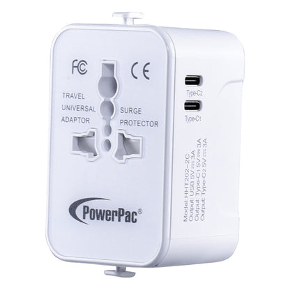 Multi Adapter | Travel Adapter With 1x USB + 2xType-C Charger | US UK EU AU Adapter (PP7970) White