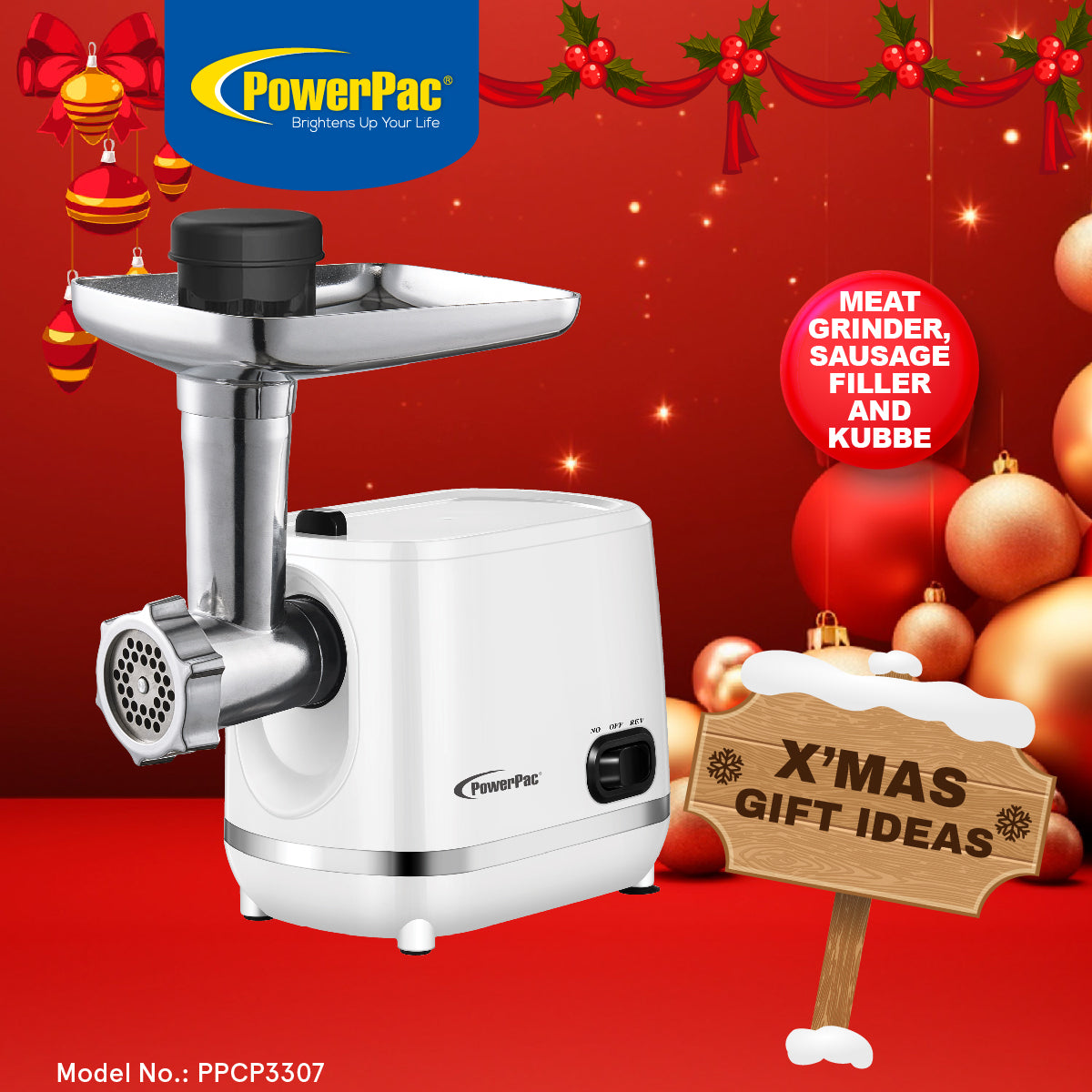 Meat Chopper, 3 In 1 Meat Mincer, 3 Stainless Steel Grinding Plates, Kubbe & Sausage Filling Tubes (PPCP3307)