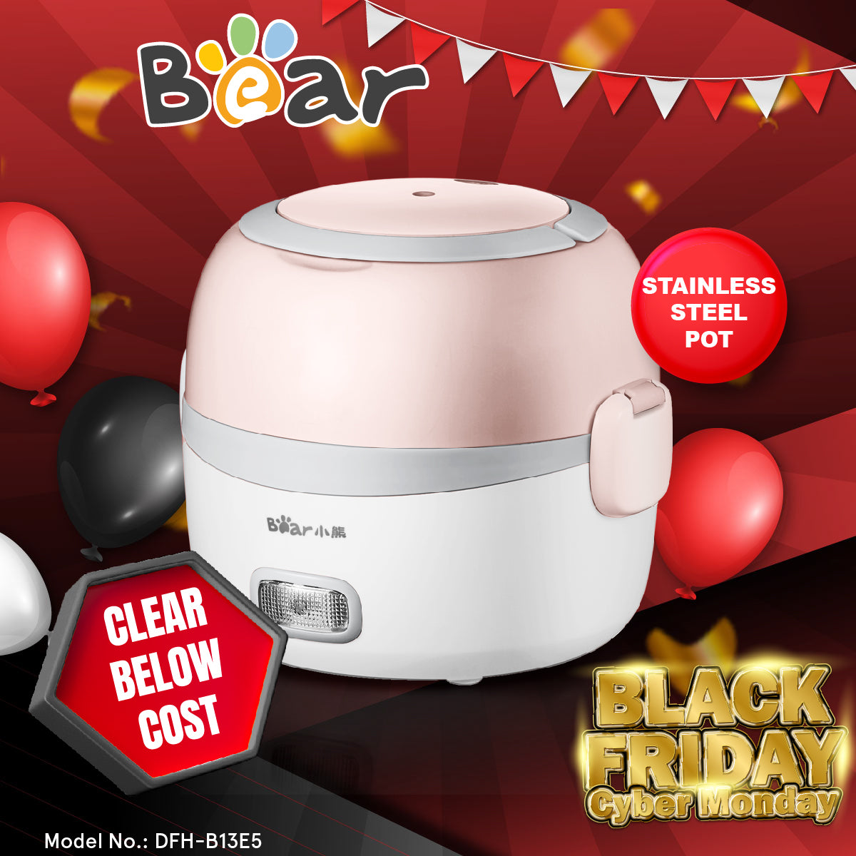 Bear Electric Lunch Box, Stainless Steel Rice Cooker, Mini Rice Cooker (DFH-B13E5)