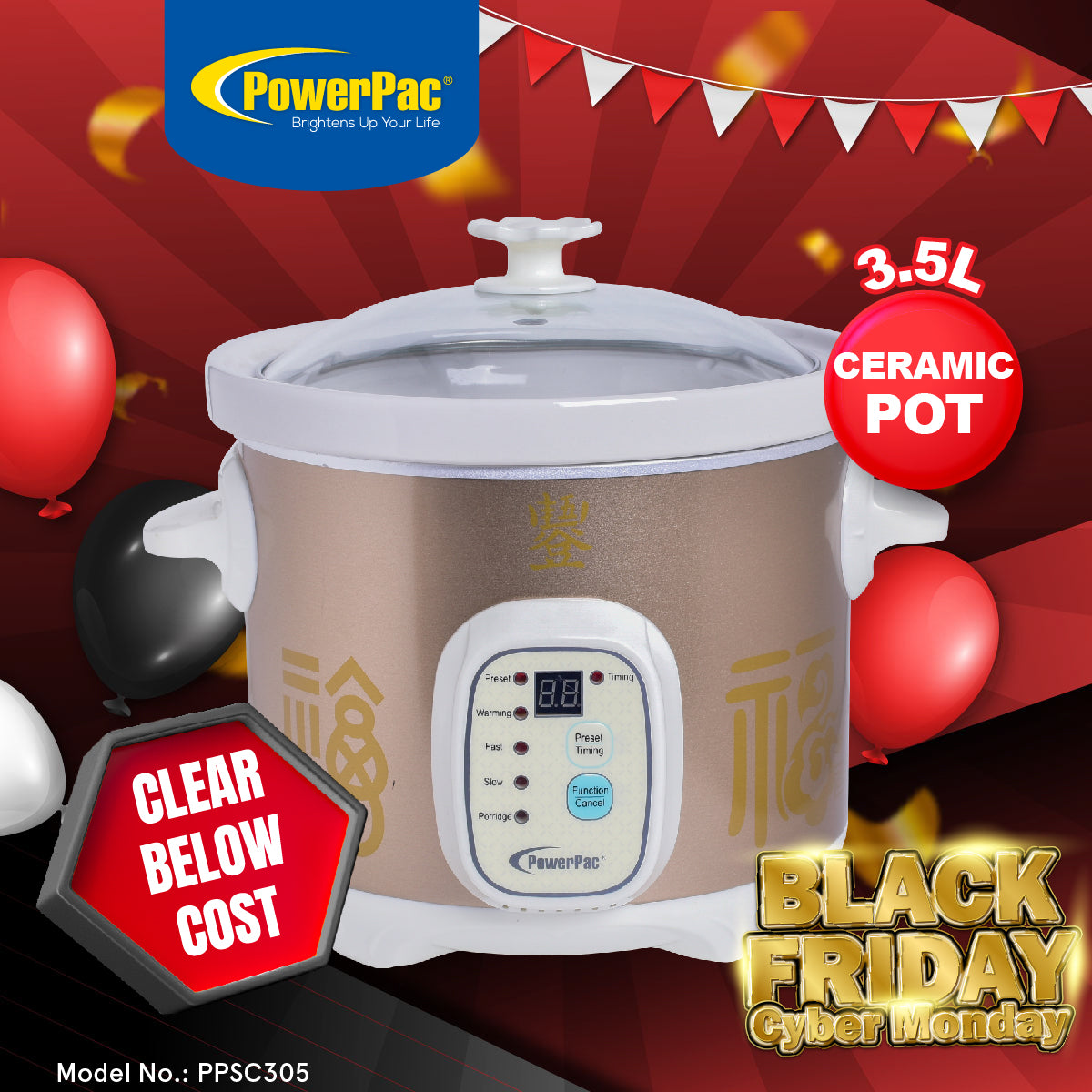 3.5L Digital Slow Cooker with Ceramic Pot (PPSC305)