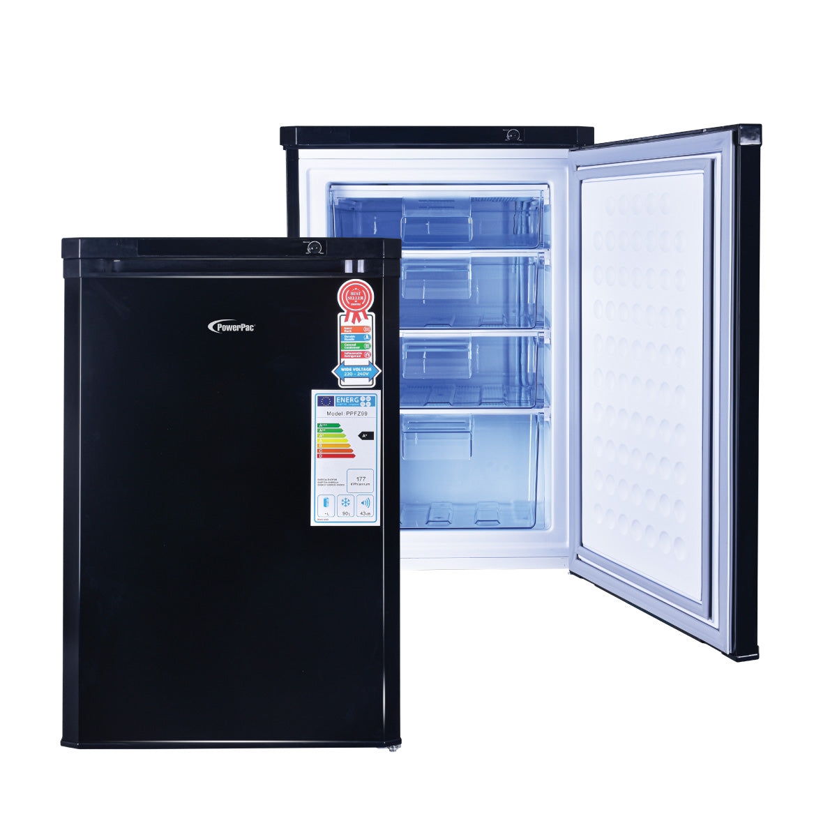 90L Chest, Upright, Freestanding Freezer (PPFZ99) Black