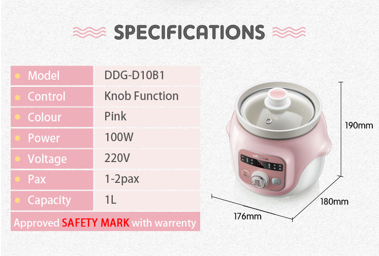 Bear Digital Slow Cooker with Ceramic pot 1.0L (DDG-D10B1) - PowerPacSG