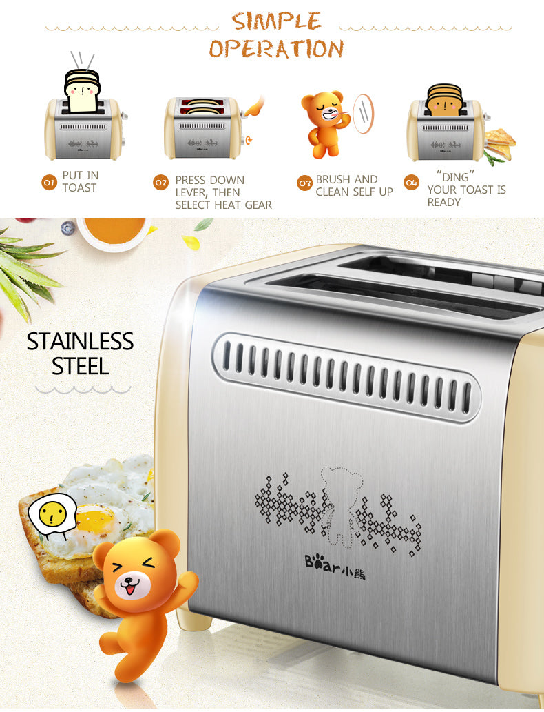 Bear 2 Slice Pop-up Bread Toaster (DSL-A02W1) - PowerPacSG