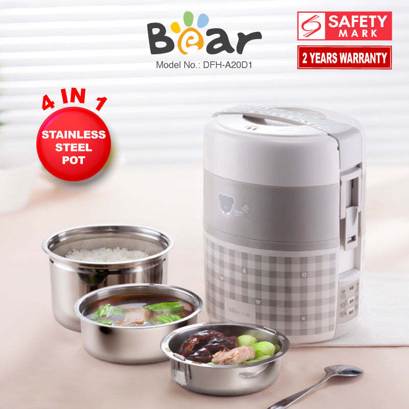 Bear Electric Lunch box, Mini Rice Cooker, 4 in 1 Heating 2.0L Electric Multi Pot(DFH-A20D1)