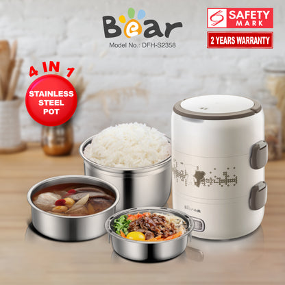 Bear Lunch box, Mini Rice Cooker,  4 in1 Heating 2.0L Electric Multi Pot (DFH-S2358)