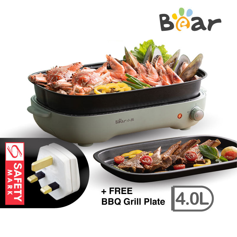Bear Steamboat with Removable BBQ Grill and Steamboat Pot, 2 in 1 Multi Cooker (DKL-D12Z4)