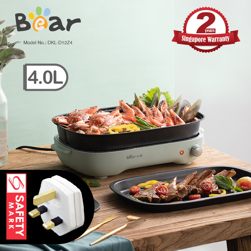 Bear Steamboat with Removable BBQ Grill and Steamboat Pot, 2 in 1 Multi Cooker (DKL-D12Z4)