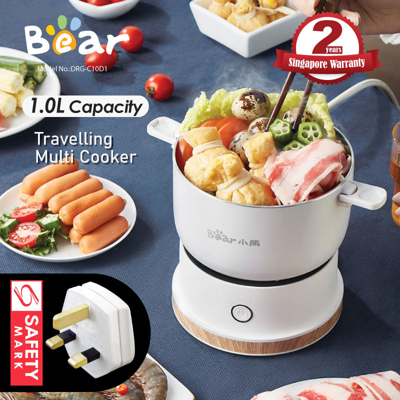 Bear 1.0L Electric Travelling Multi Cooker Multi-Function Portable (DRG-C10D1) (Singapore 3-Pin Plug)