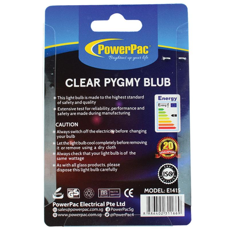 3 Pieces x PowerPac 15W E14 Clear pygmy bulb warm white (E1415) - PowerPacSG