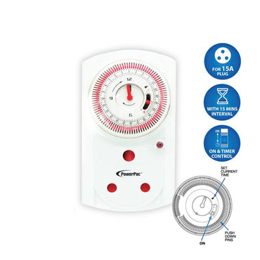 Mechanical 24hrs Timer plug for 15A Plug (FDD50-AS1) - PowerPacSG