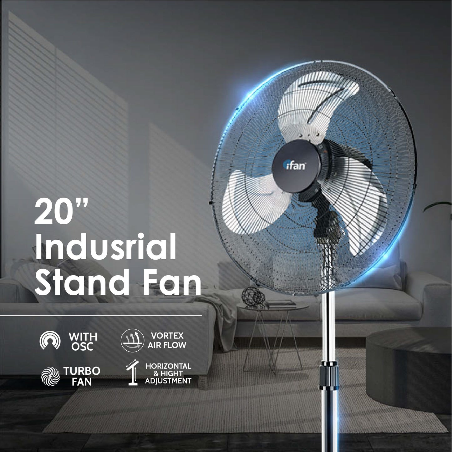 iFan Stand Fan 20" "Power Fan" & High Velocity Fan, Air Circulator 130W (IF4520) - PowerPacSG