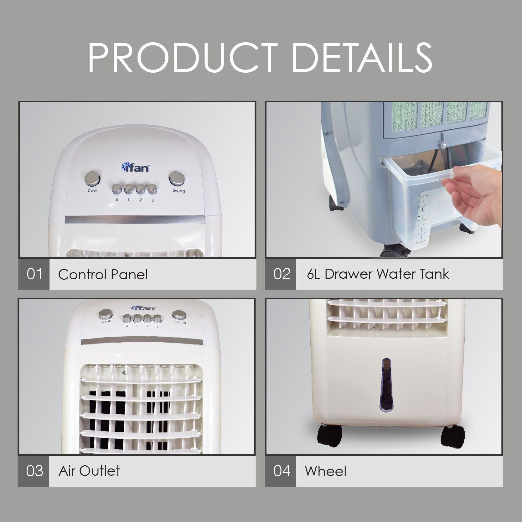 iFan Air Cooler, Powerful air cooler, Portable Cooler 6L Large Water T ...