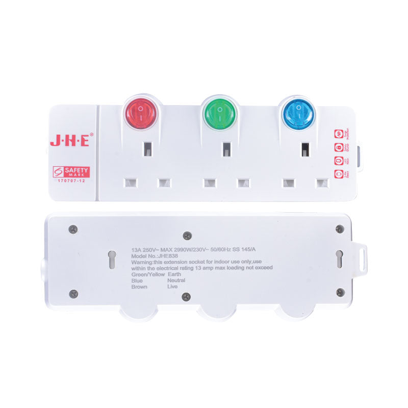 PowerPac x JHE 3 Way Extension Cord with 2 Pin Direct. (JHE838) - PowerPacSG