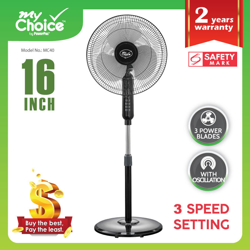 My Choice Stand Fan 16" with Oscillation (MC40) - PowerPacSG