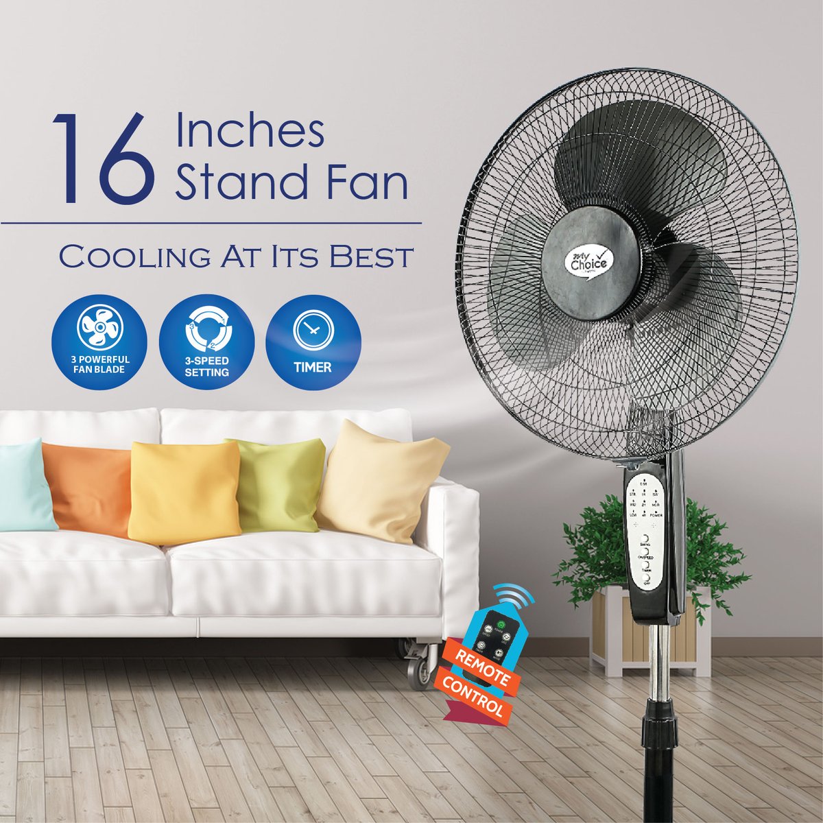 My Choice 16" Stand Fan with Remote Control (MC408R) - PowerPacSG