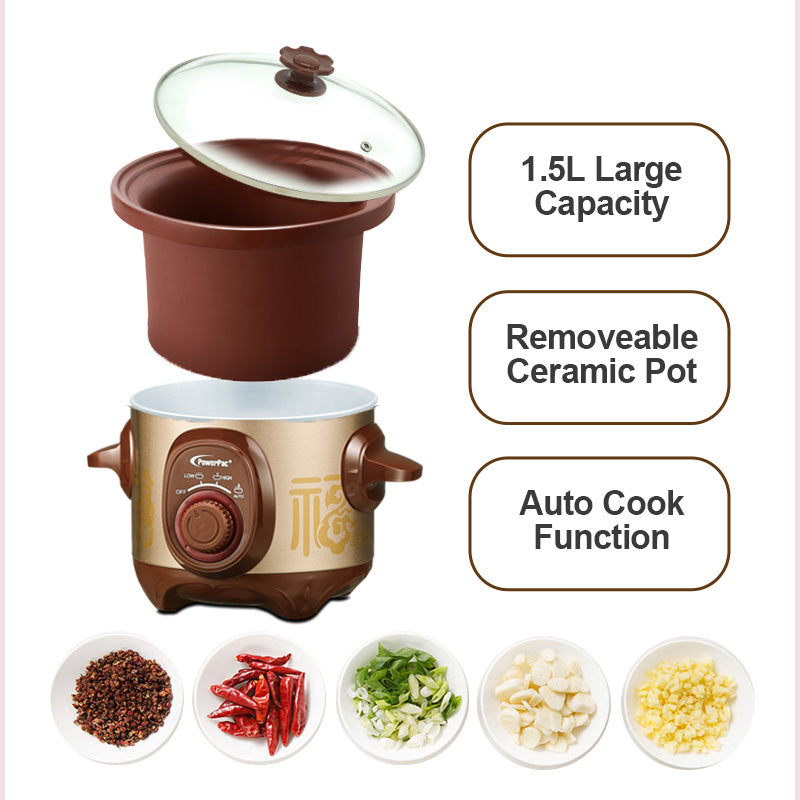 1.5L Slow Cooker with Ceramic Pot (PPSC15) - PowerPacSG