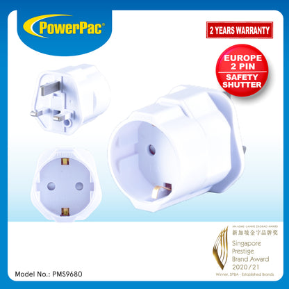 Travel Adapter for Europe 2 pin, 2 pin to 3 Pin Adapter (PMS9680)