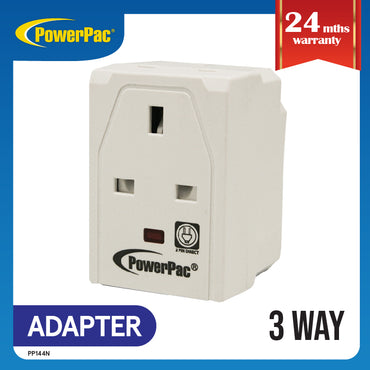 Adapter with 3-Pin Plug – 3-Way 3-Pin Sockets, Neon LED, PP144N