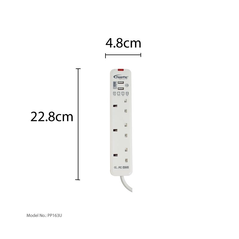 3 way 3 metre Extension Cord with 2-Pin Direct. (PP3883N) - PowerPacSG