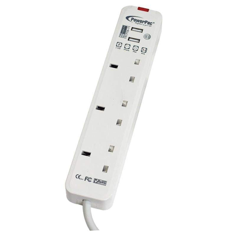 Extension Cord, Extension Socket, Power with USB Charger 3 way 2M (PP1 ...