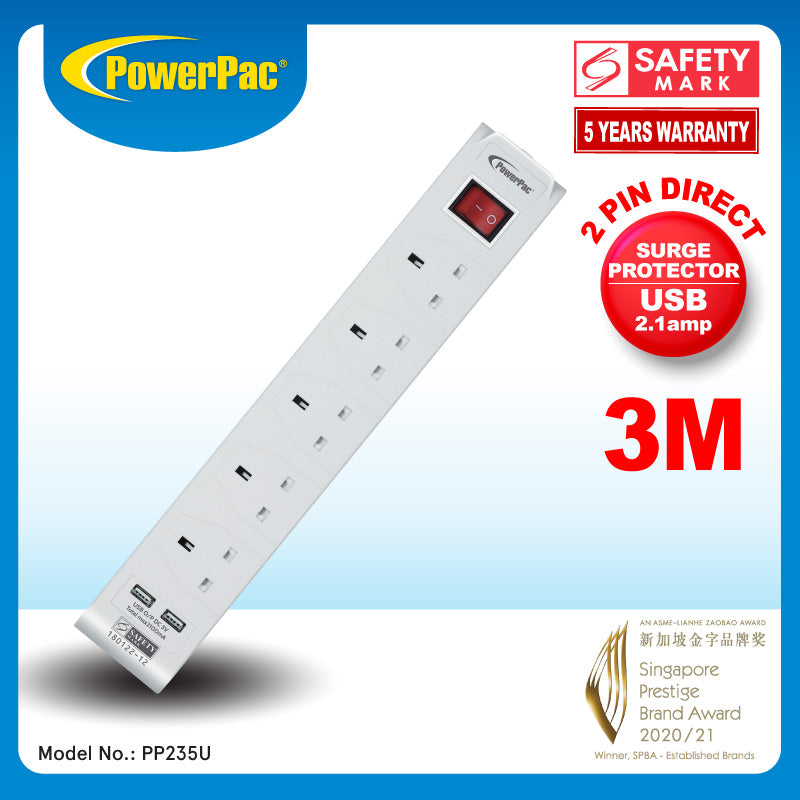 Extension Cord, Extension Socket, Power with USB Charger 5 way 3M (PP235U)