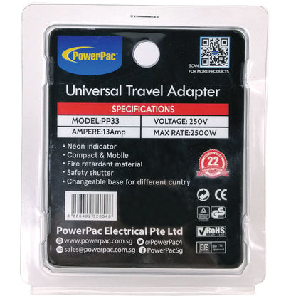 4 pcs x PowerPac Universal Travel Adapter (PP33) UK, Hong Kong Malaysia - PowerPacSG