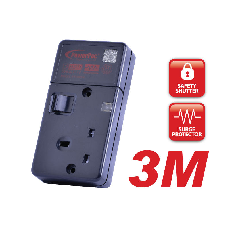 Extension Cord 3M with 2-Pin Direct. (PP3881BK) - PowerPacSG