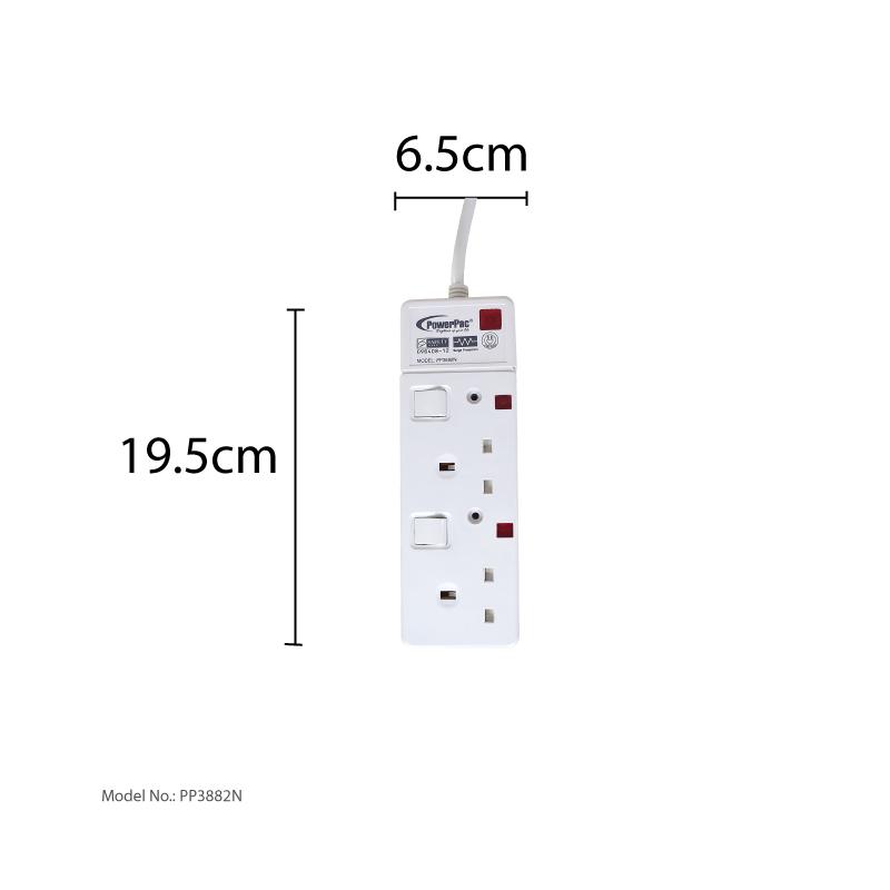 2 way 3 metre Extension Cord with 2-Pin Direct. (PP3882N) - PowerPacSG
