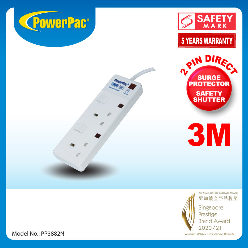 2 way 3 metre Extension Cord with 2-Pin Direct. (PP3882N)