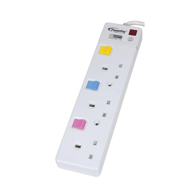 3 Way Safety Extension Socket 2 Meter with Individual Switch (PP3883-2) - PowerPacSG