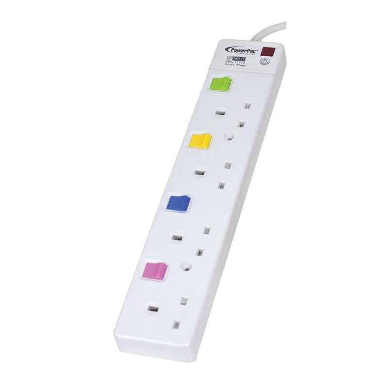 4 Way Safety Extension Socket 2 Meter with Individual Switch (PP3884-2) - PowerPacSG