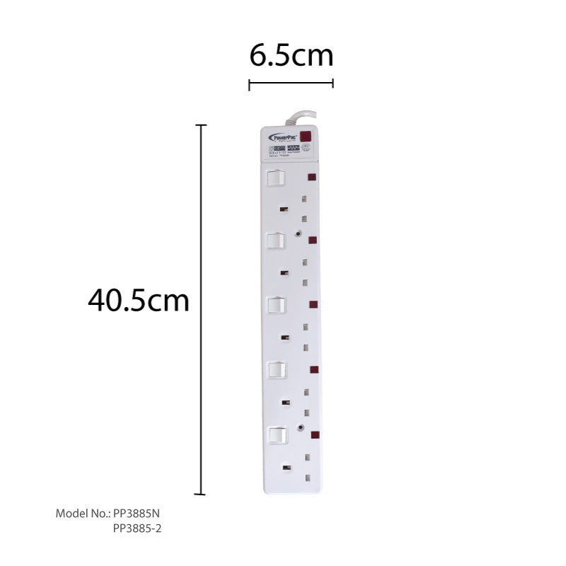 5 Way Safety Extension Socket 2 Meter with Individual Switch (PP3885-2)