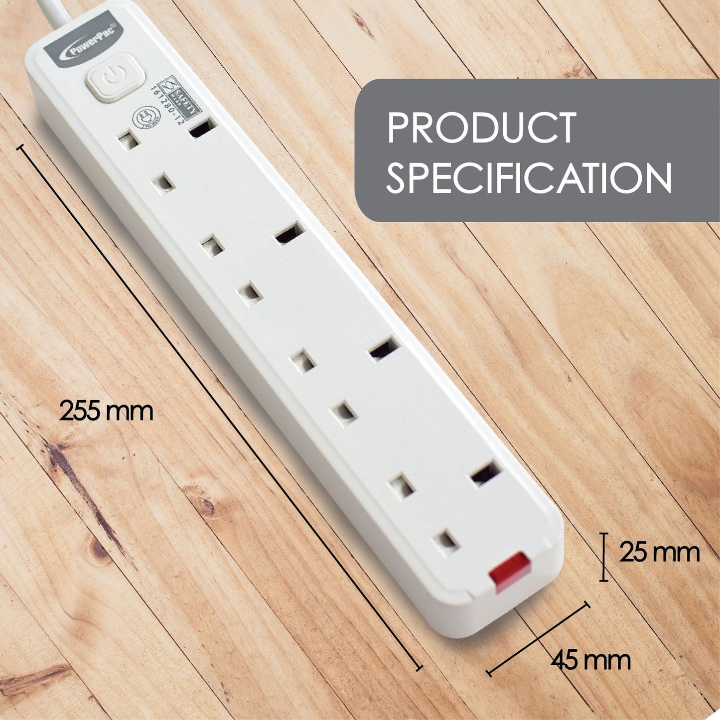 4 Way Extension Cord 2 Meter (PP468) - PowerPacSG