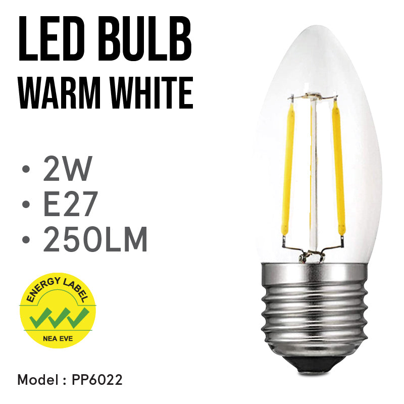 LED Bulb, Candle Bulb, LED Light 2W E27 Warm White (PP6022)