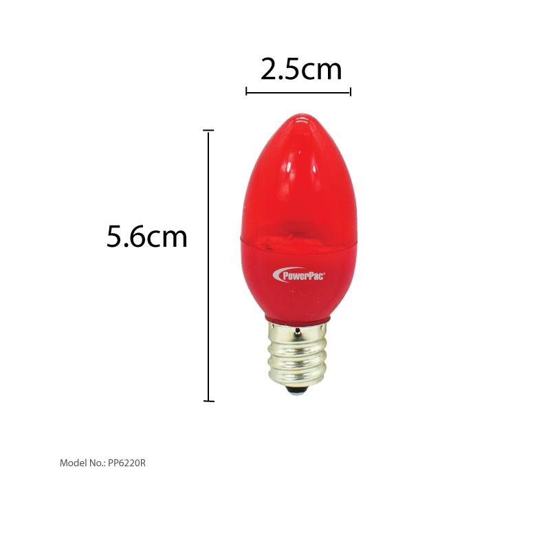 2 Pieces x PowerPac财神灯1W E12 LED Bulb red light (PP6220R/PP6220WW) - PowerPacSG