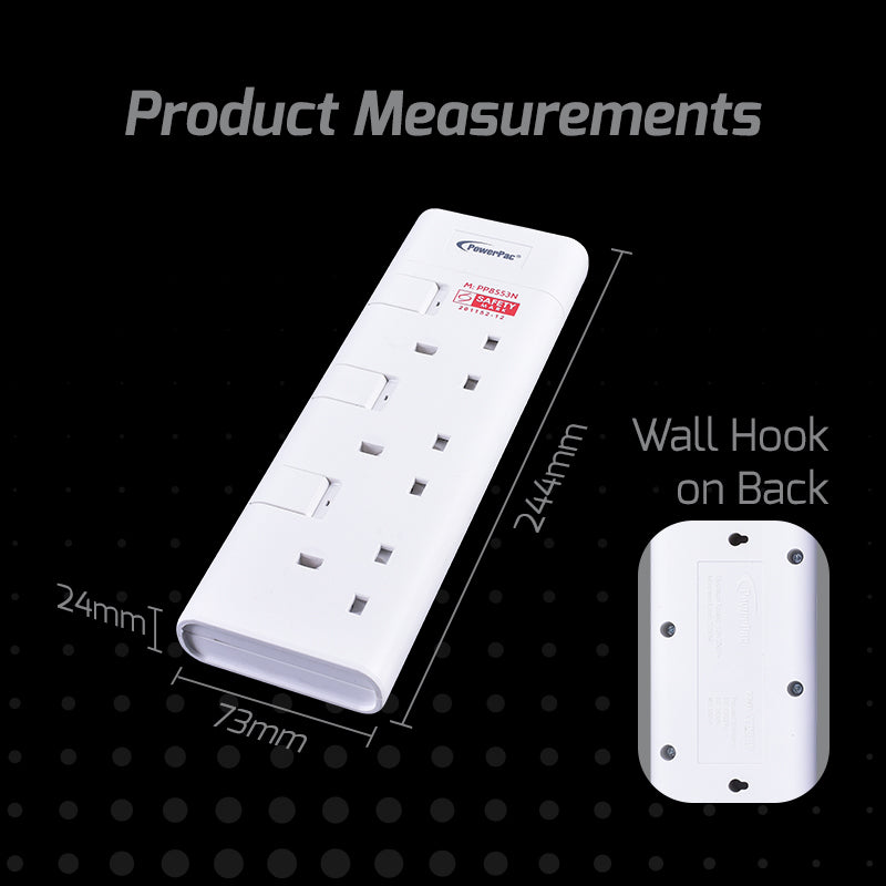 3 Way Extension Cord, Extension Socket, Safety Mark 3 Meter (PP8553N) - PowerPacSG