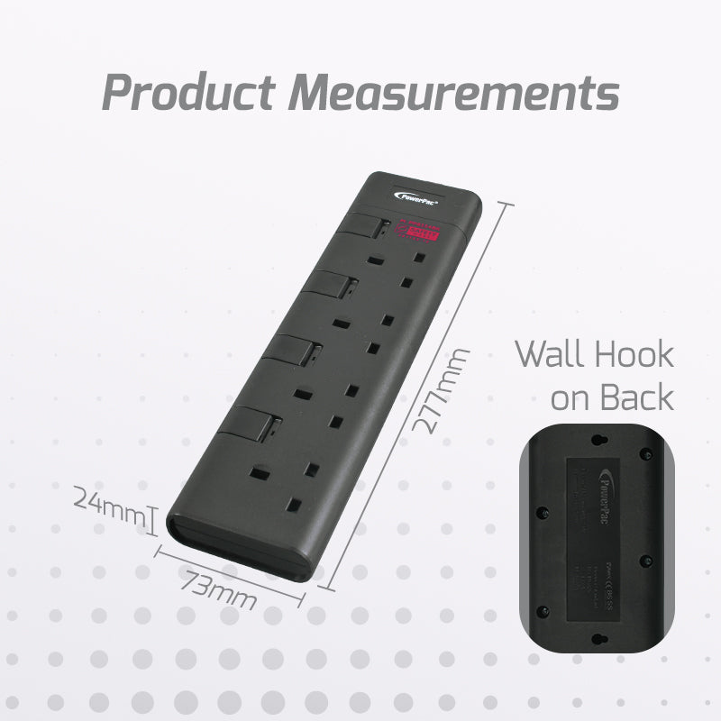 4 Way Extension Cord, Extension Socket, Safety Mark 3 Meter (PP8554BK) - PowerPacSG