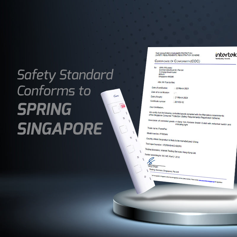 4 Way Extension Cord, Extension Socket, Safety Mark 3 Meter (PP8554N) - PowerPacSG